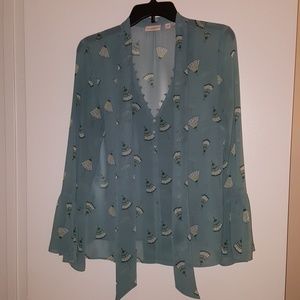 NY&Co Eva Mendes Blue Umbrella Print Shirt